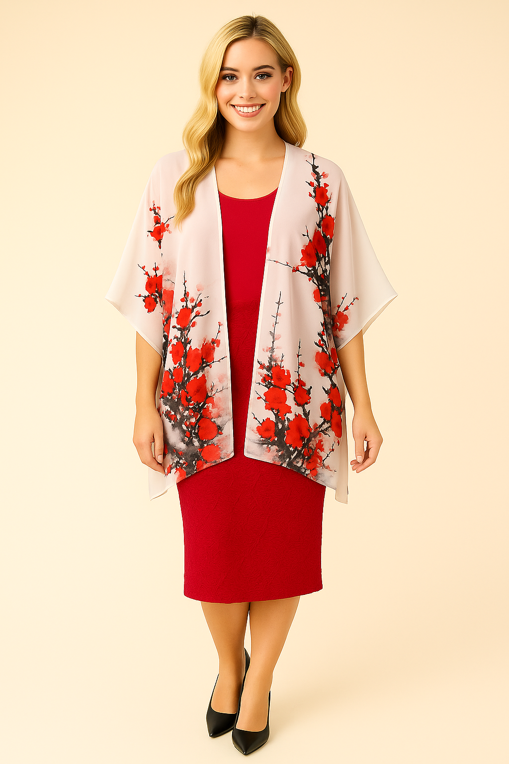 NEW! Red Plum Floral Kimono
