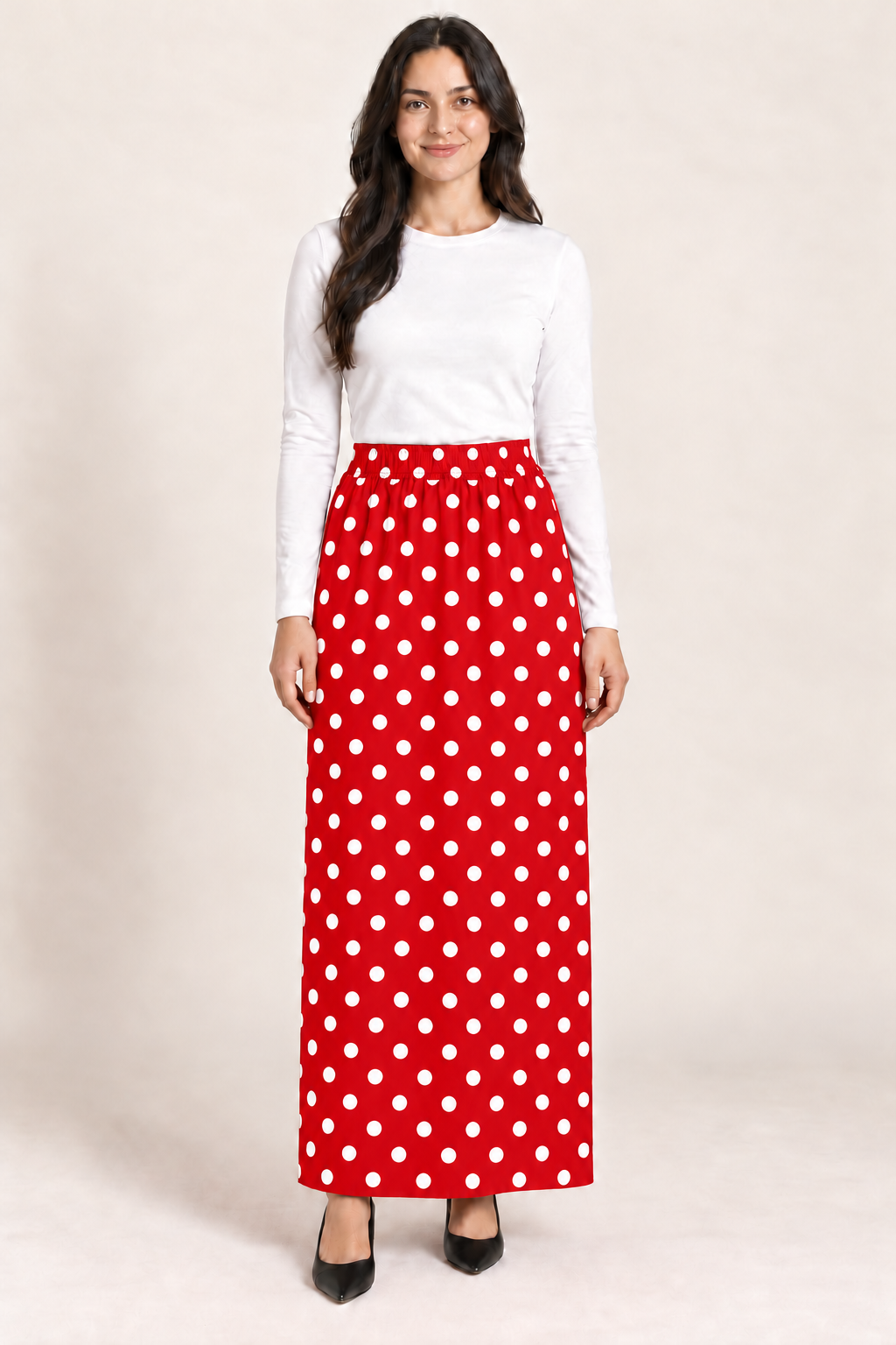 Red Polka Dot MAXI SKIRT : Small & XL  (Final Sale! Cannot Be Returned!