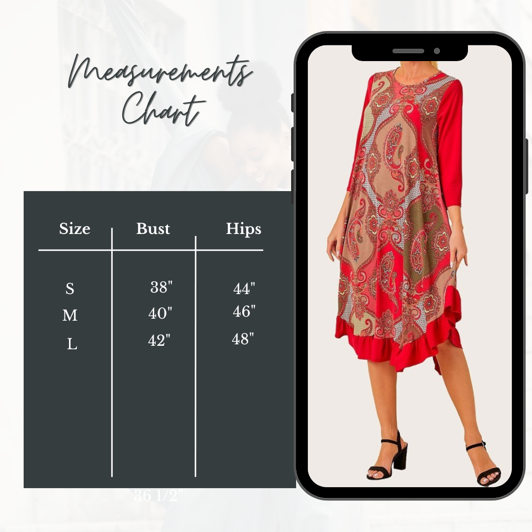 "Rhonda" Red Print Dress: Small