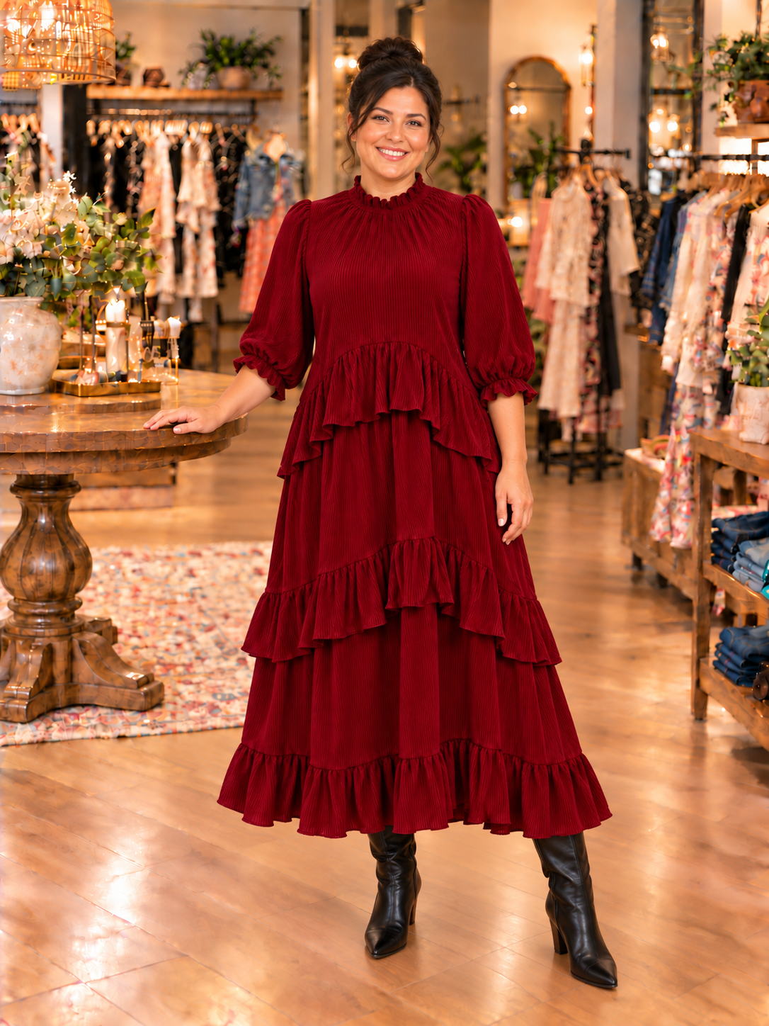 New! "Jessica"  Red Tiered, Ruffle Dress! S-3X: Arriving In Stock: 11/11