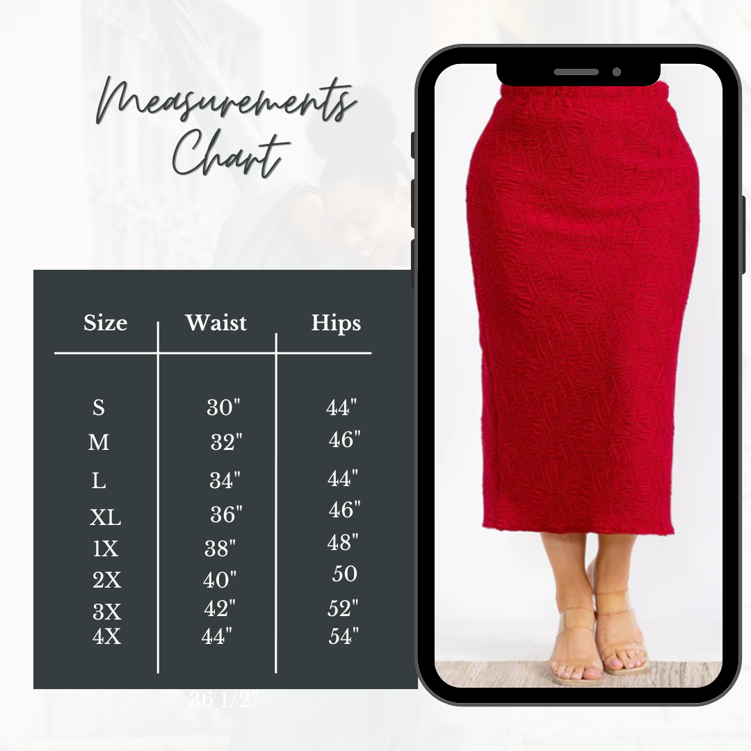 NEW! Red "Textured" Skirt : S-4X (Arriving in Stock: 9/15)