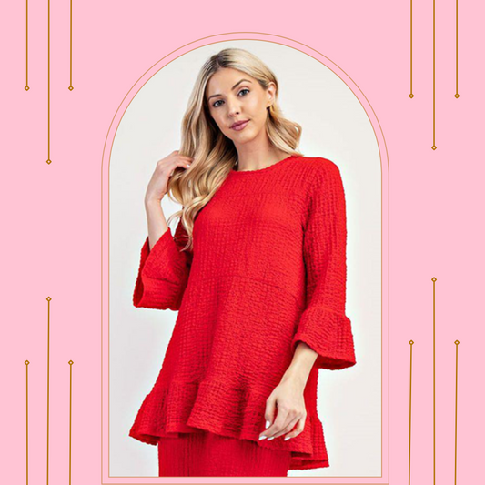 NEW! Red  Ruffle Tiered Top: S-3X  Best Selling!