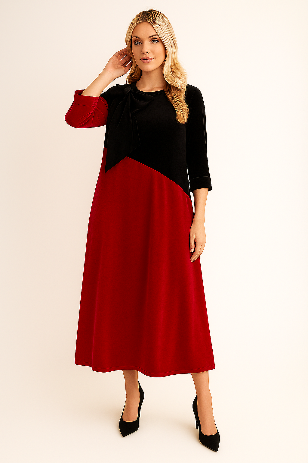 Red & Black Velvet Dress: M-3X