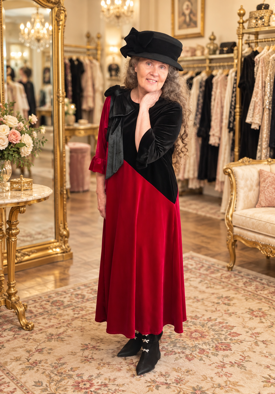 Red & Black Velvet Dress: S-M & XL-3X FINAL SALE! Cannot Be Returned!