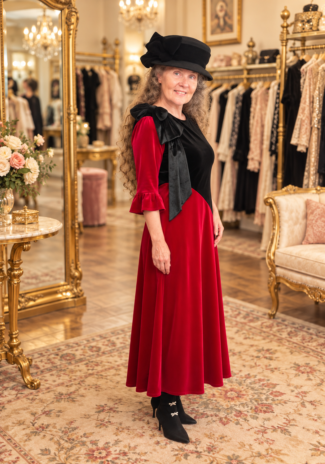 Red & Black Velvet Dress: S-M & XL-3X FINAL SALE! Cannot Be Returned!