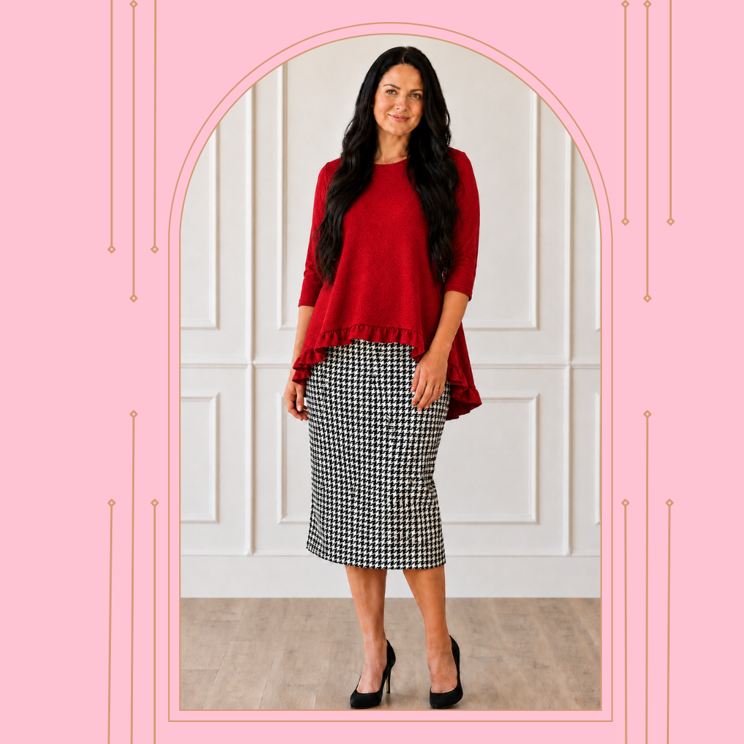 NEW! Red "High/Low" Ruffle Top: S-3X  Arriving In Stock: 9/8