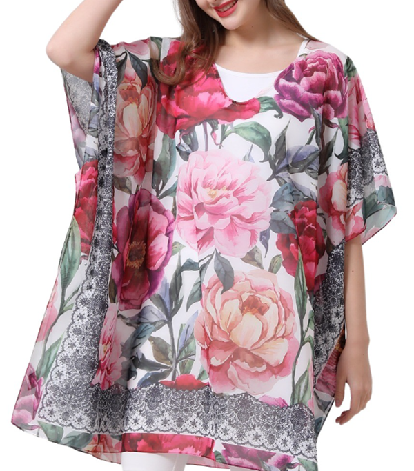 NEW! Pink & Red Peony "Faux" Lace Tunic