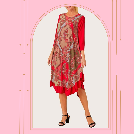 "Rhonda" Red Print Dress: Small