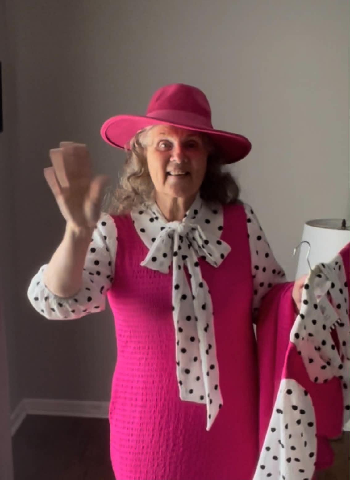NEW! "Heather" Fuchsia/White Polka Bow Dress: S-3X. In Stock!