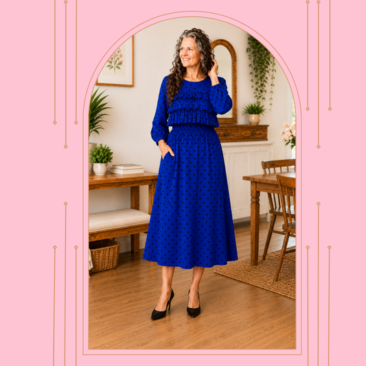 NEW! "Alisha" Royal Blue Polka Dot Dress: S-3X