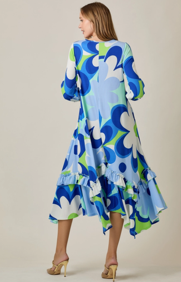 NEW!  Pre-Order: Royal Blue Large Floral Print Dress: S-3X  Arriving in stock: 5/13