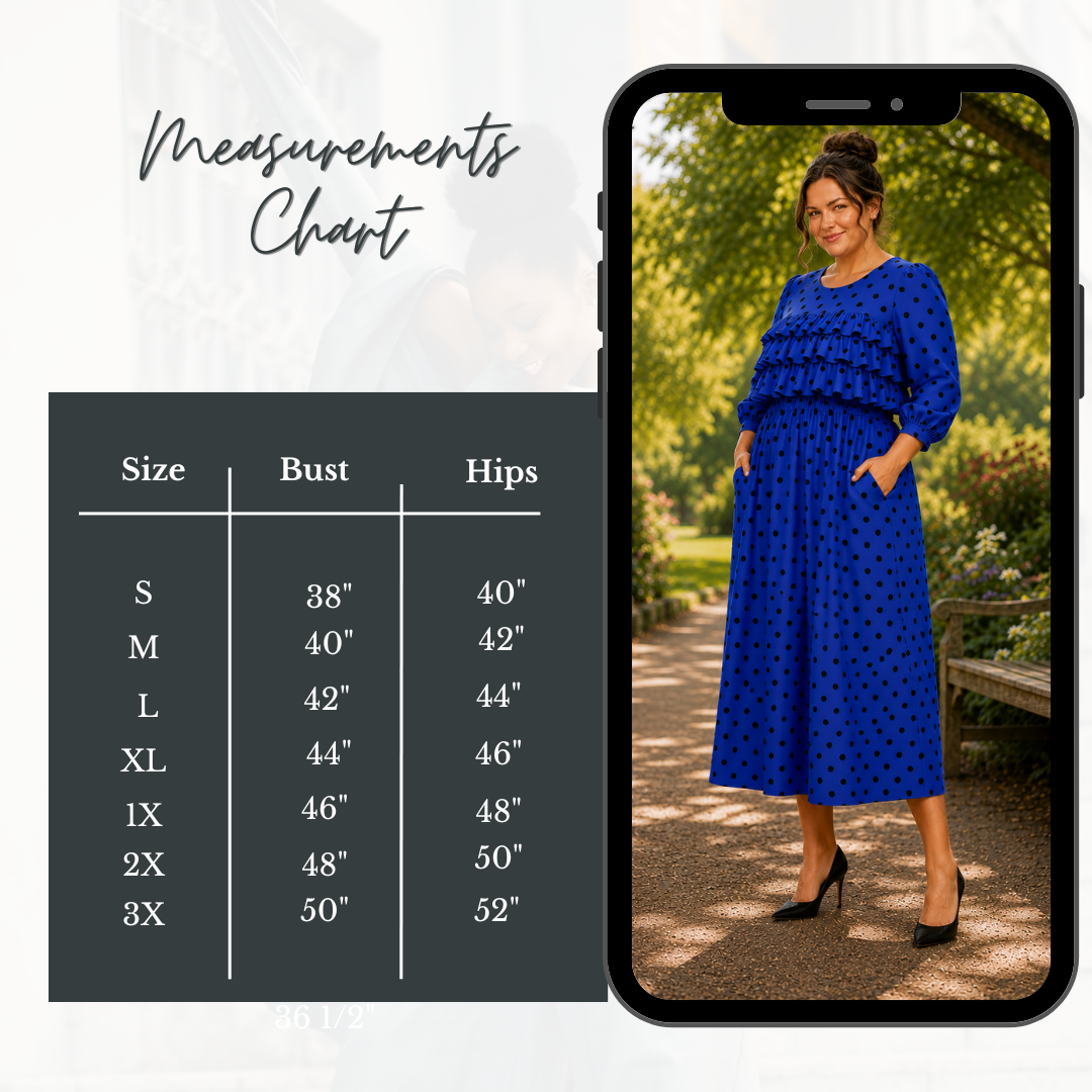 Pre-Order: NEW! "Alisha" Royal Blue Polka Dot Dress: S-3X  Arriving in Stock: Early to Mid July!