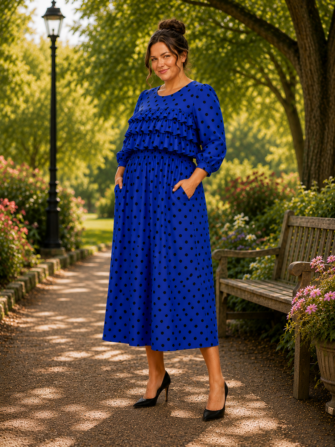 Pre-Order: NEW! "Alisha" Royal Blue Polka Dot Dress: S-3X  Arriving in Stock: Early to Mid July!