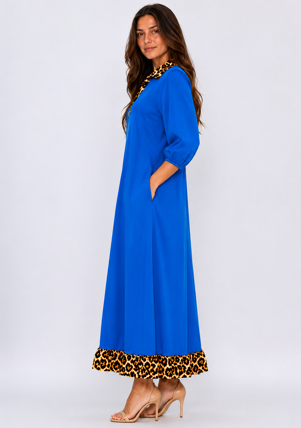 NEW! "Rhonda"  Royal Blue/Leopard Dress: S-3X  Arriving in Stock: 6/3