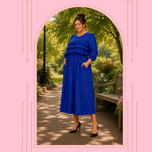 Pre-Order: NEW! "Alisha" Royal Blue Polka Dot Dress: S-3X  Arriving in Stock: Early to Mid July!
