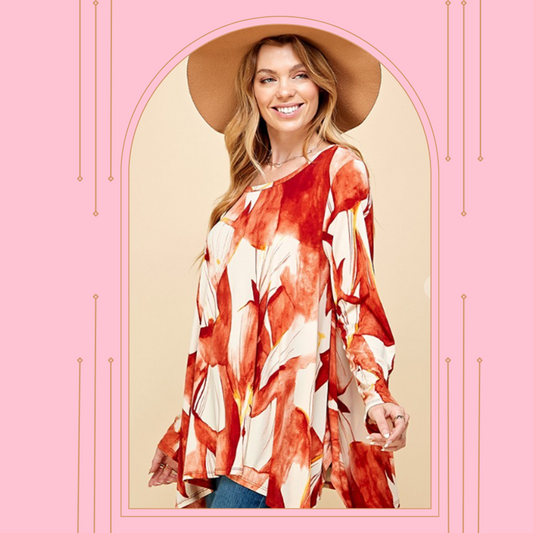 NEW! Orange Print Top: S-3X