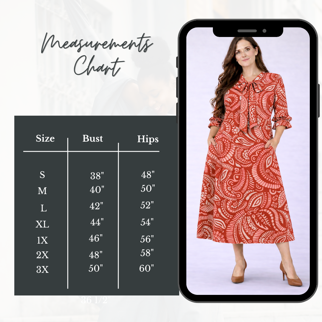 "Paisley" Rust Red Print Dress: S & 2X- 3X Final Sale!  Cannot be Returned!