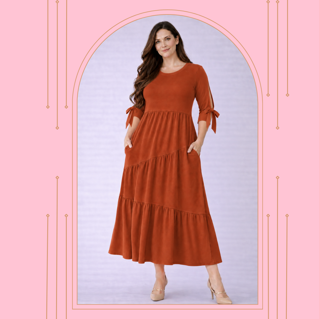 New! "Ember' Pumpkin Bow (Layering)  Dress: S-3X
