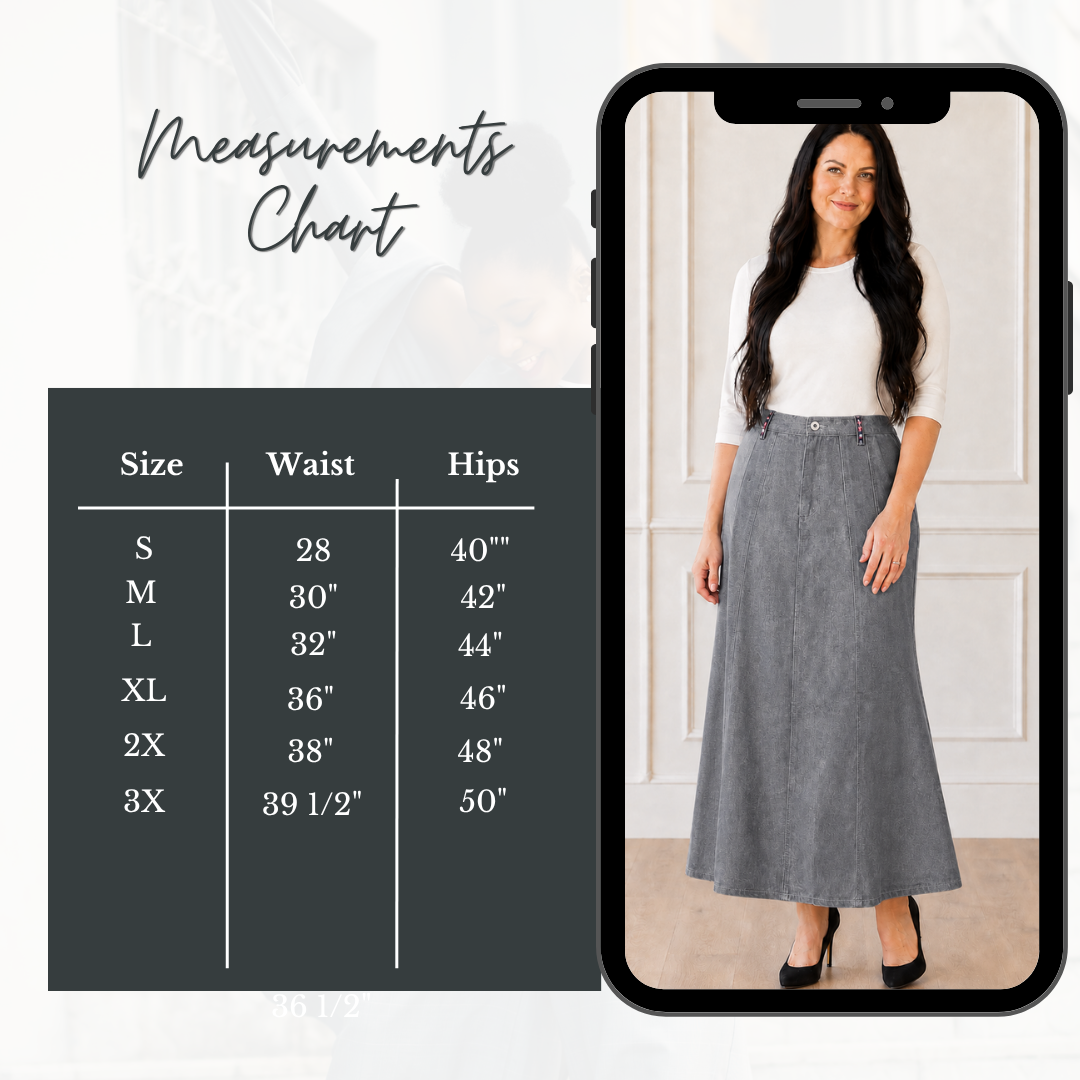 NEW! Silver " Aline” Maxi Jean Skirt: S-3X