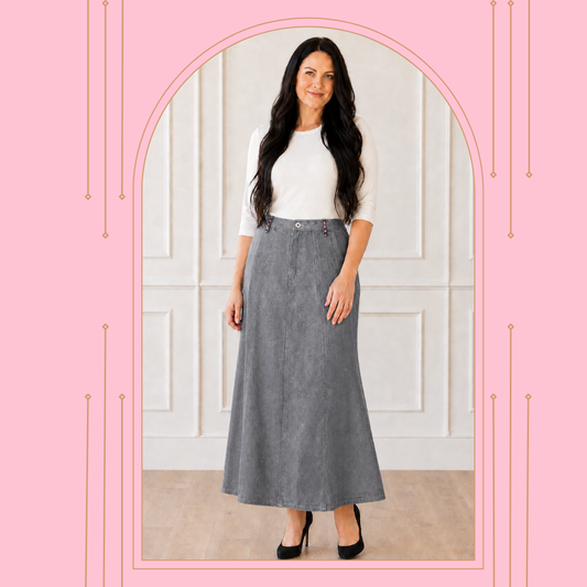 NEW! Silver " Aline” Maxi Jean Skirt: S-3X