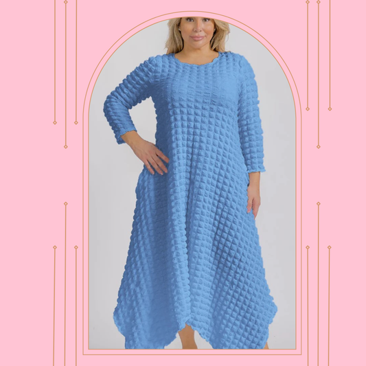 NEW! Sky Blue "Popcorn" Dress: 1X-3X