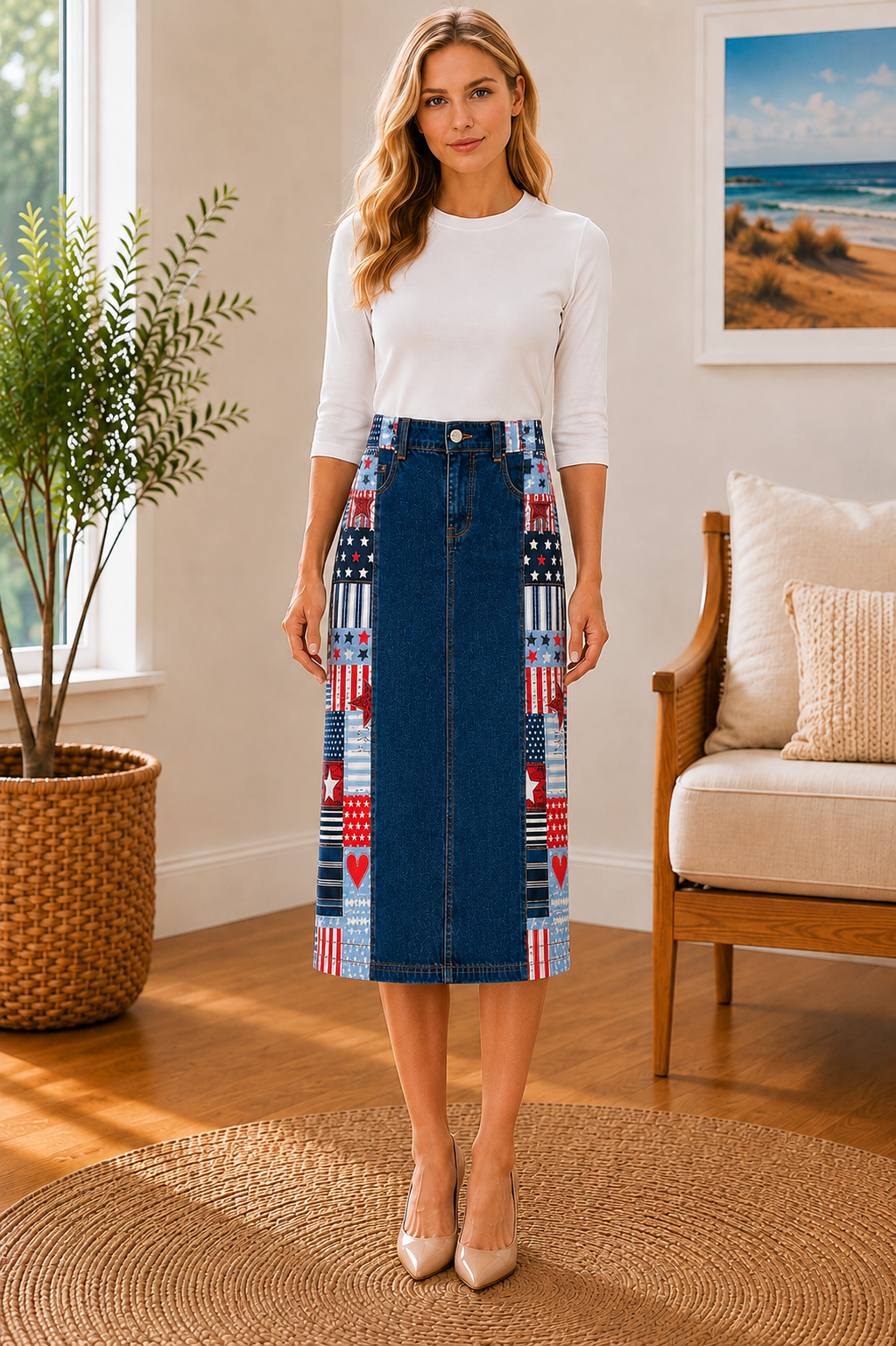 NEW! Stars/Hearts Jean Skirt: S-3X (Zipper/Button)