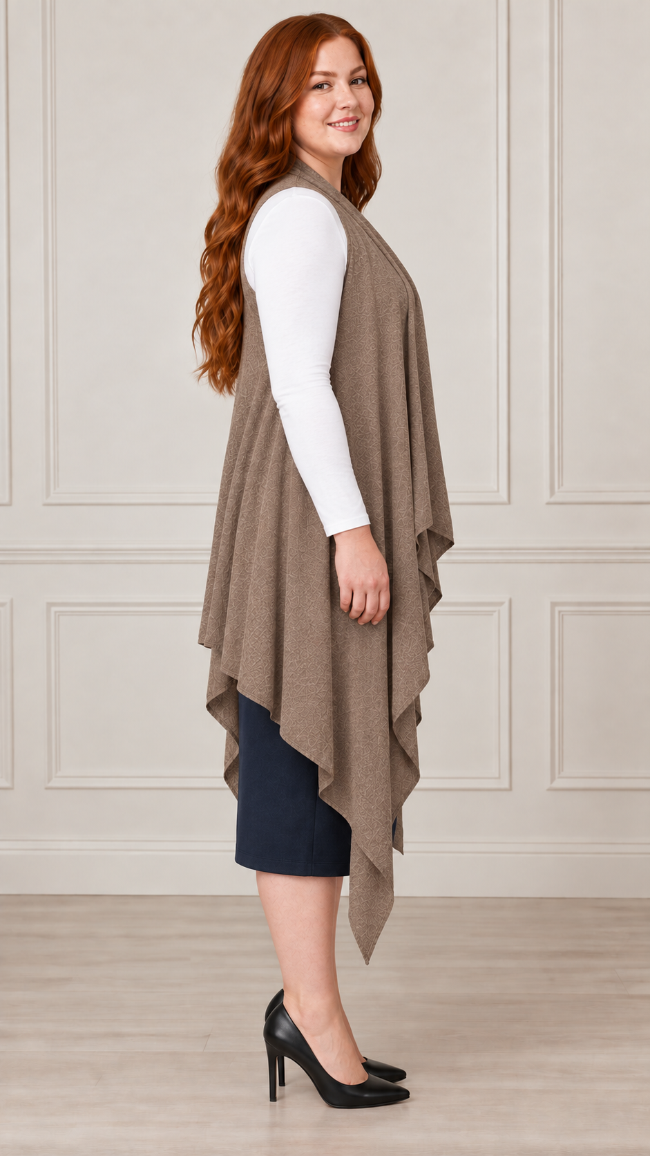 NEW! Taupe Stretch Knit Vest (One Size Fits Most Up To 1X)