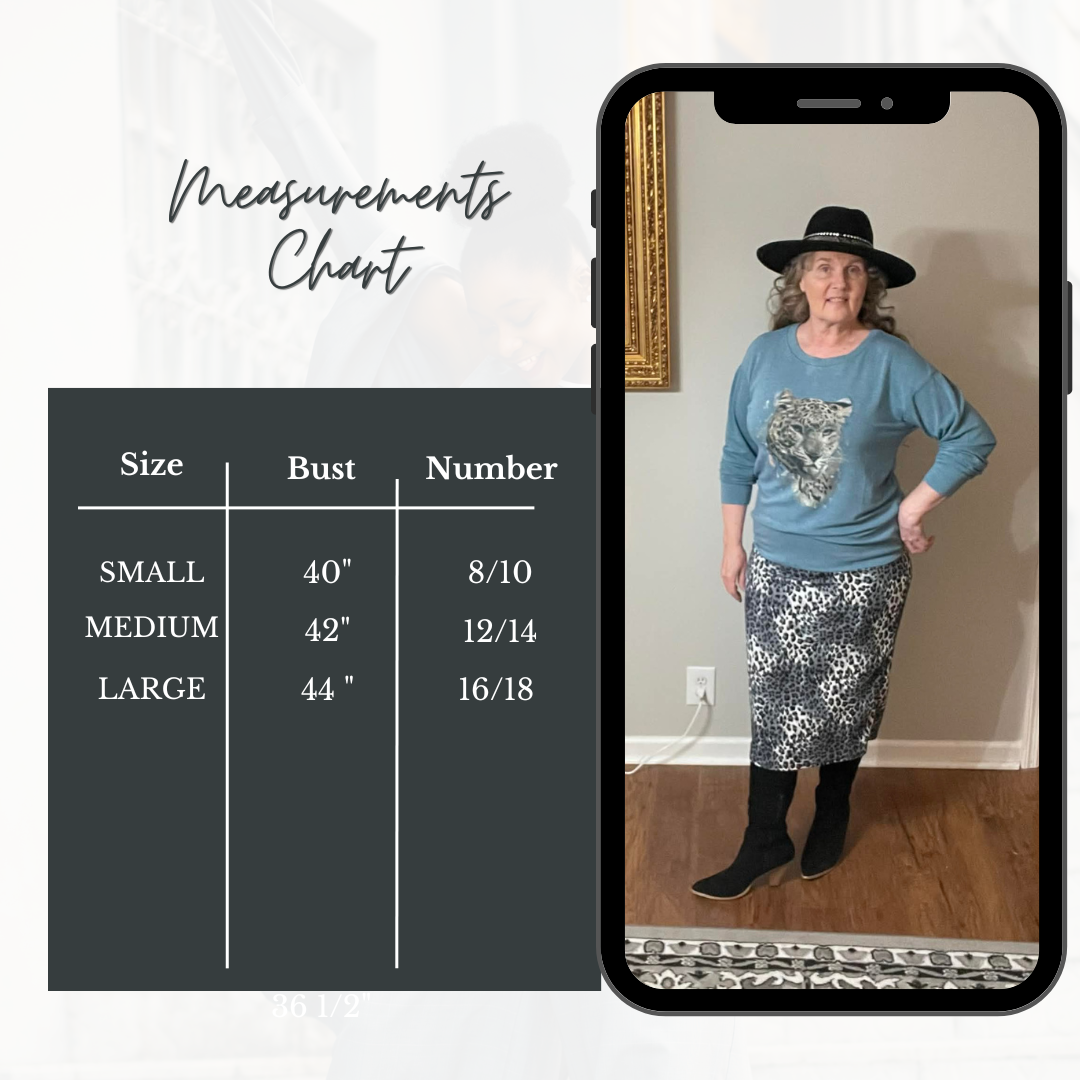 NEW! Teal Leopard Top: S-L  (Generous Fit!)