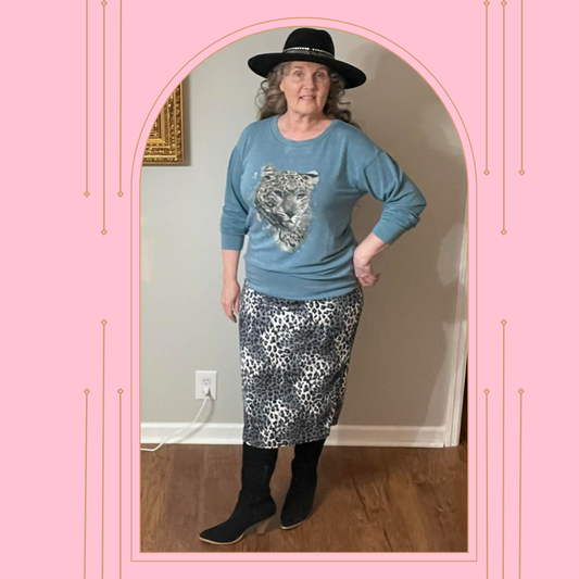 NEW! Teal Leopard Top: S-L  (Generous Fit!)