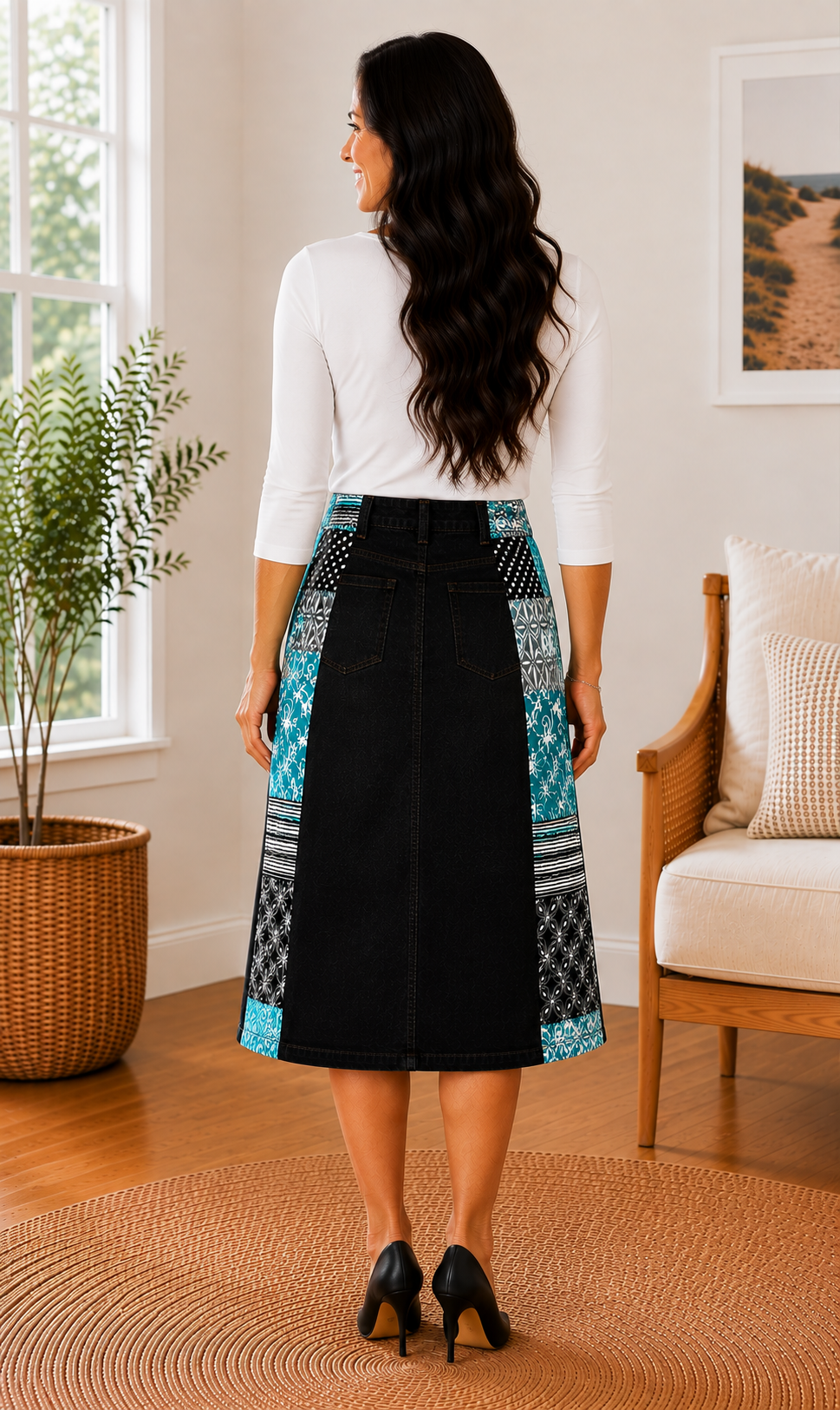 NEW! Teal/Black Boutique Style Jean Skirt: S-3X