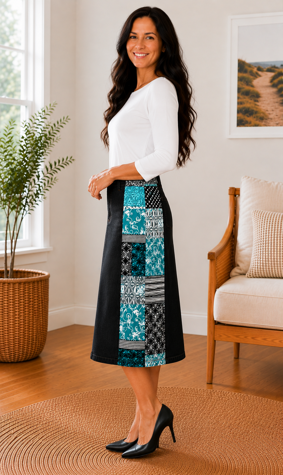NEW! Teal/Black Boutique Style Jean Skirt: S-3X