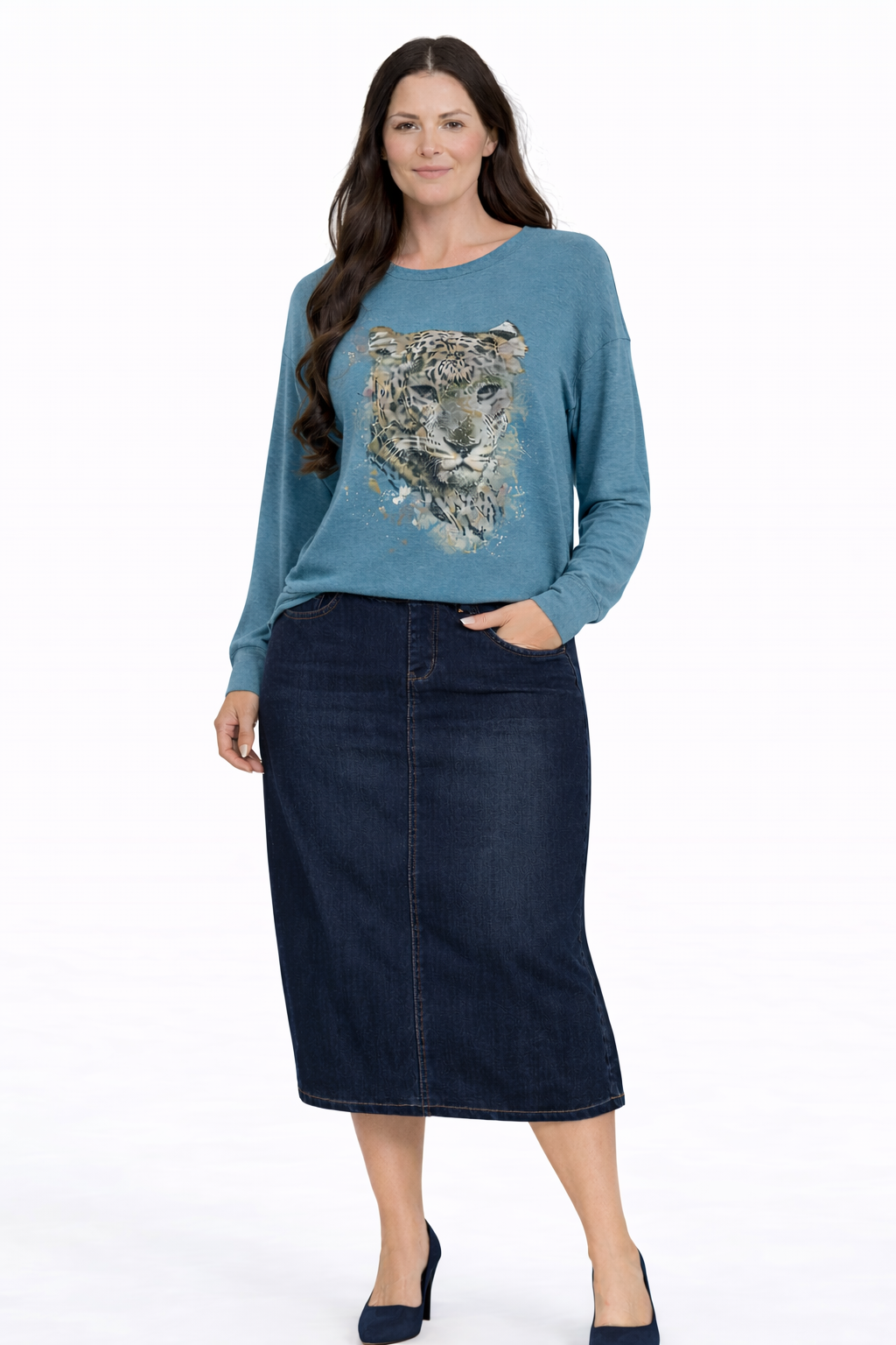 NEW! Teal Leopard Top: S-L  (Generous Fit!)