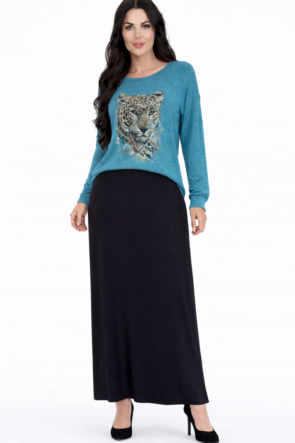 NEW! Teal Leopard Top: S-L  (Generous Fit!)