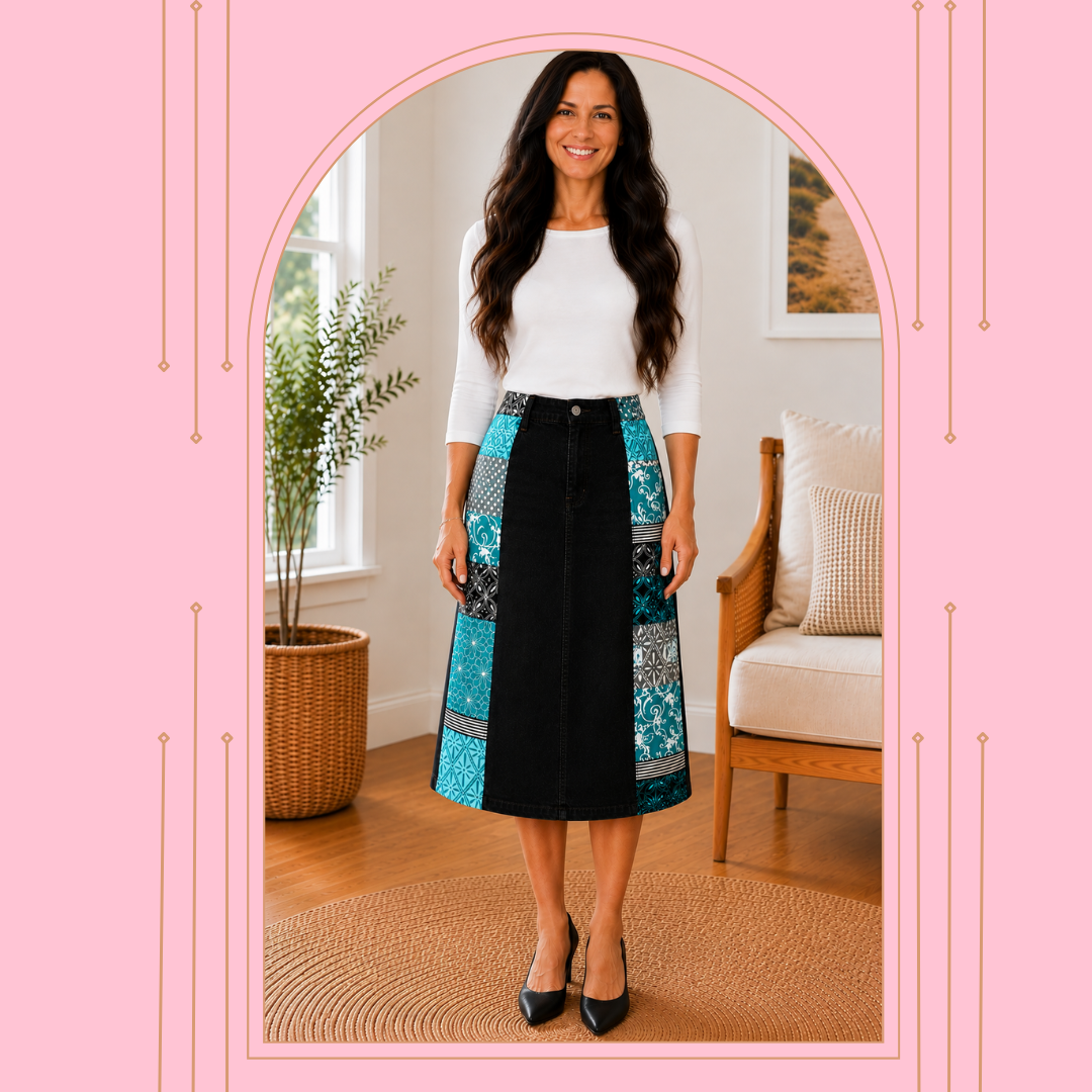 NEW! Teal/Black Boutique Style Jean Skirt: S-3X