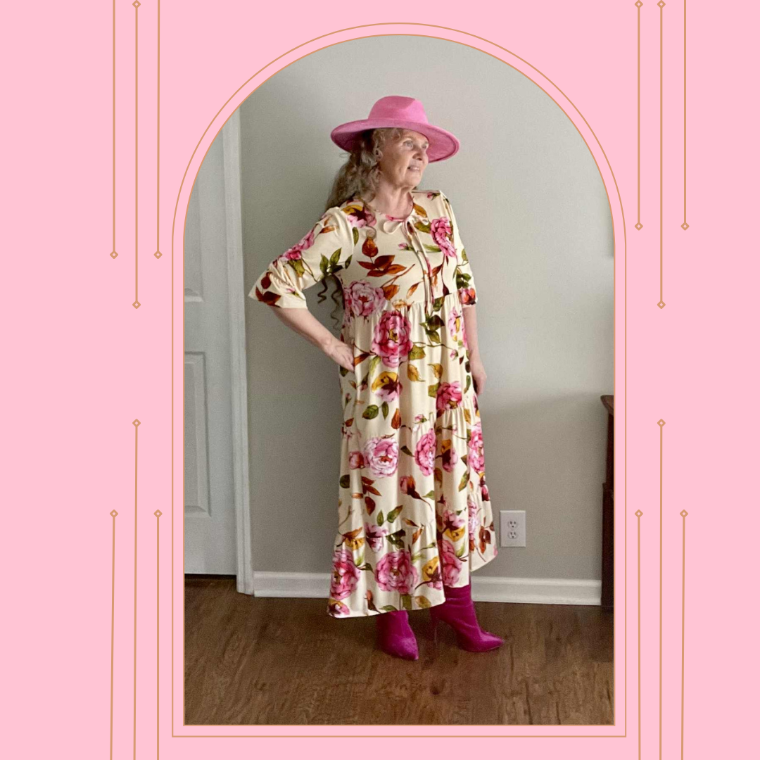 NEW!   "Victoria Too"  Beige  Floral Print Dress: S-3X