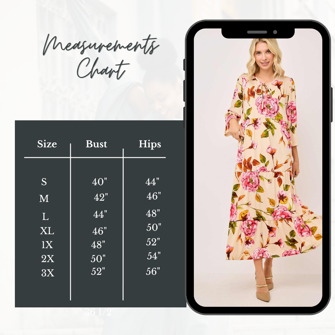 NEW!   "Victoria Too"  Beige  Floral Print Dress: S-3X