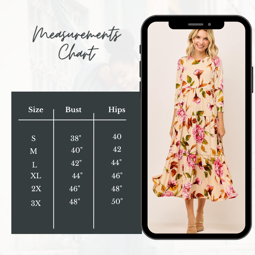 "Victoria" Beige  Floral Print Dress: Small