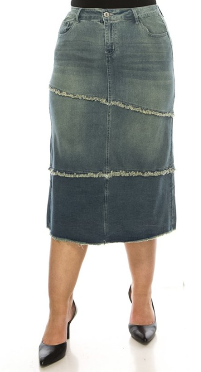 NEW! Veronica Vintage Wash Jean Skirt: S-3X