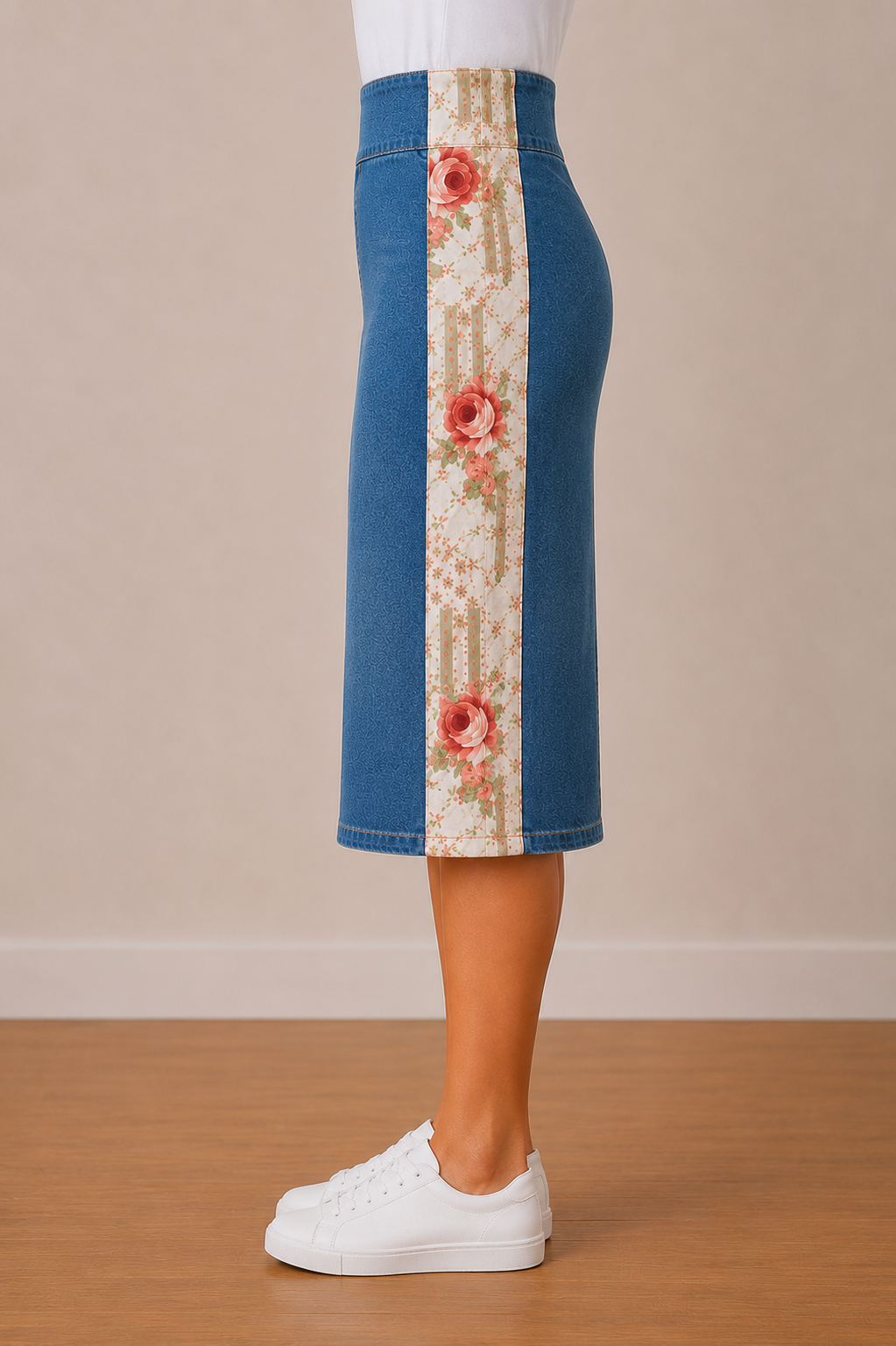 NEW! Vintage/Print Jean Skirt (Elastic Waist)