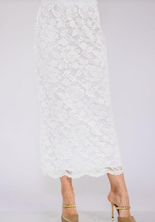 White Lace Skirt: S-1X FINAL SALE! Cannot Be Returned!