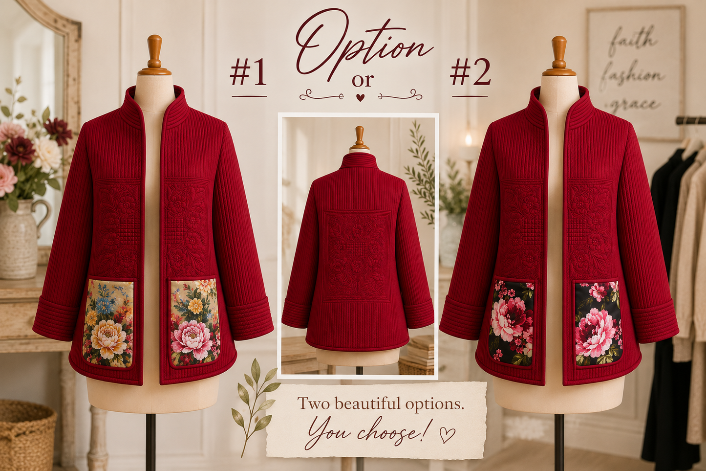 NEW! Cranberry Red Quilted Jacket: Two Pocket Options! S-3X