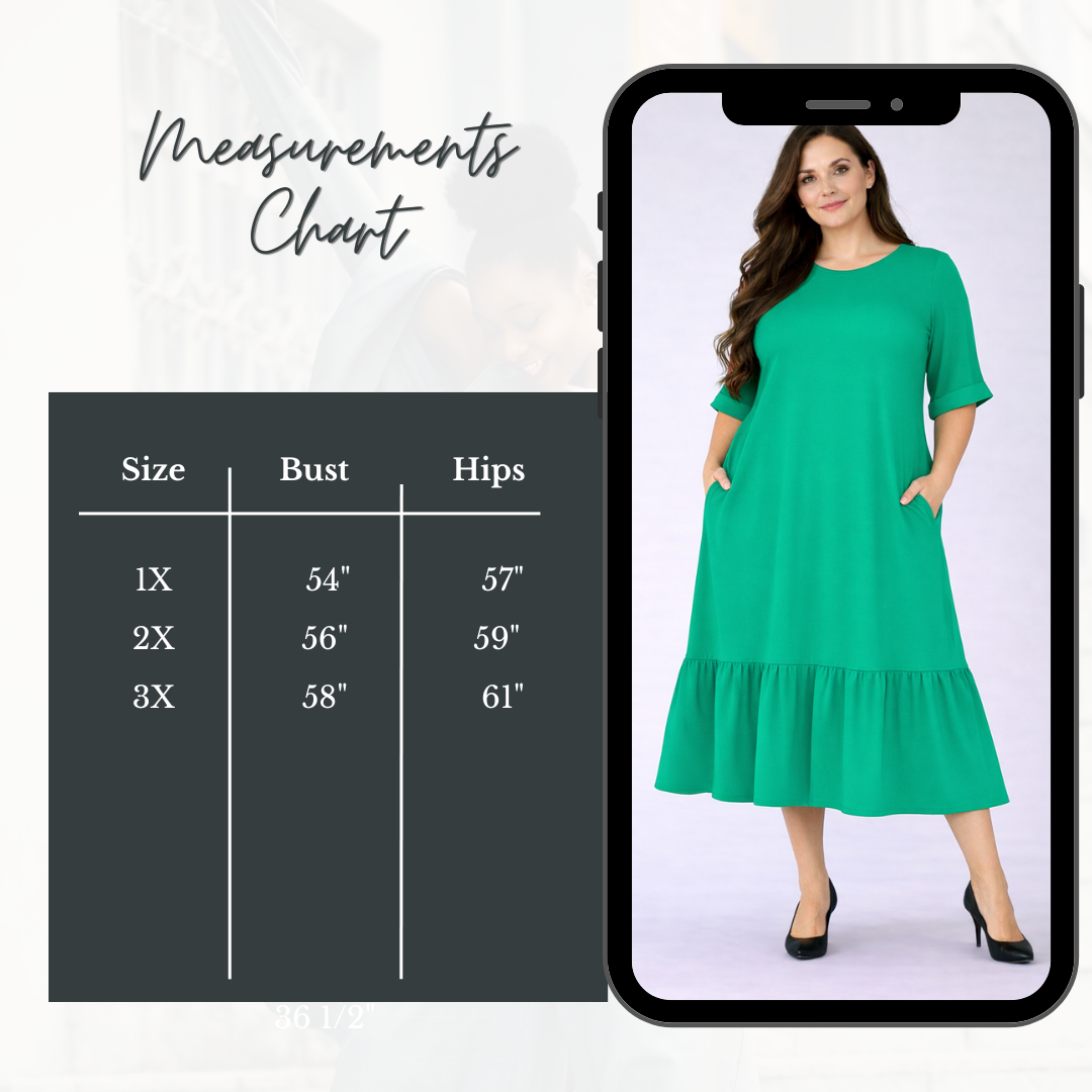 "Emerald" “Oversized “ Green Plus Dress: 1X-3X  (Fits up to 5X) FINAL SALE! Cannot be Returned!