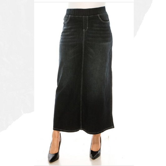 Black Wash  Denim Maxi Skirt #241 XS-M