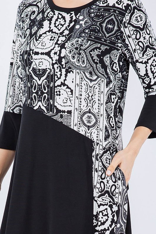 NEW! "Brittany" Black/White  Print Dress: S-L