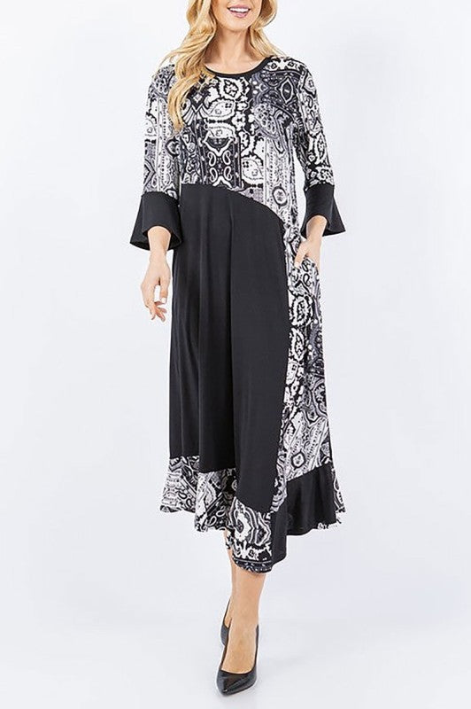 NEW! "Brittany" Black/White  Print Dress: S-L