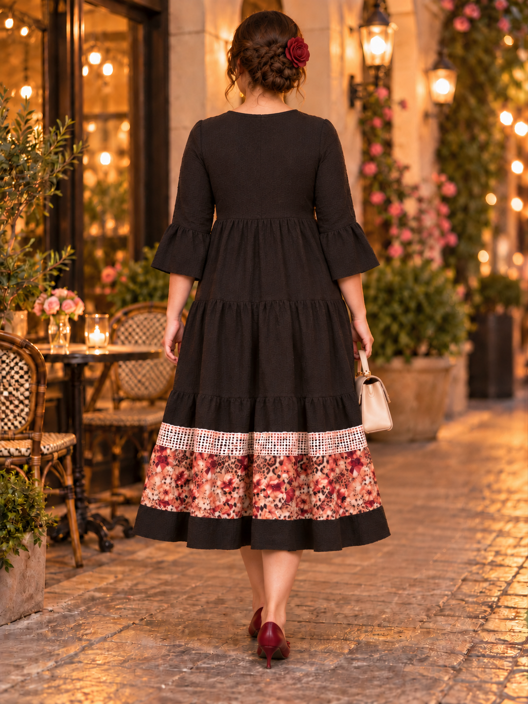 Pre-Order: NEW! "Rosalie" Black/leopard Tiered Dress: S-3X  Arriving in Stock Mid to late Oct.