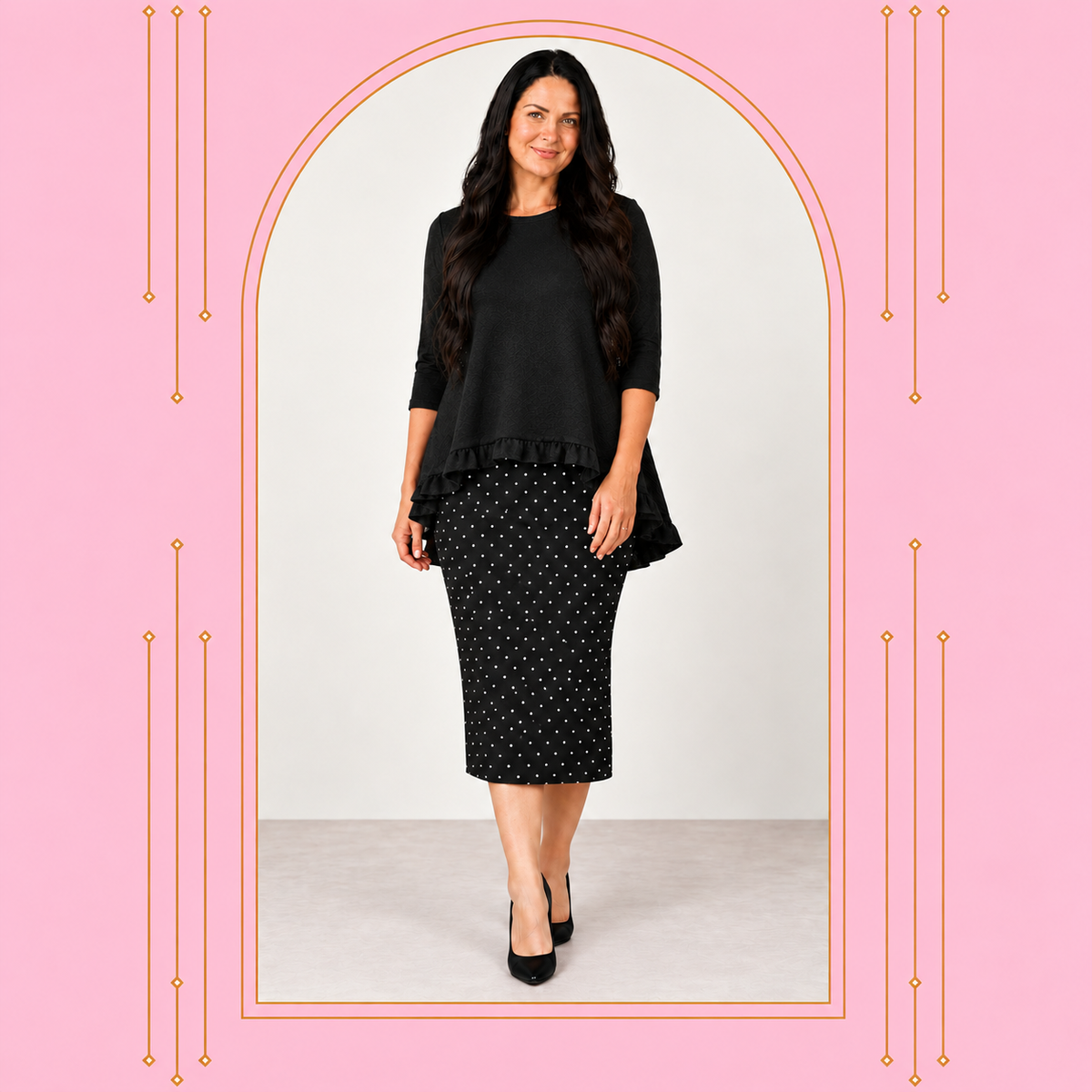 NEW! Pre-Order: Black High-Low Ruffle Top : S-3X  (Arriving In Stock, Oct. 8)