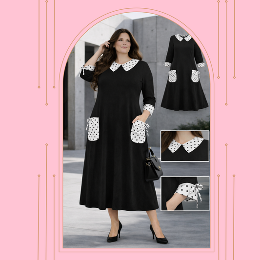 "Sylvia"  Black/Polka Dress S-M & 3X- FINAL SALE! Cannot Be Returned!