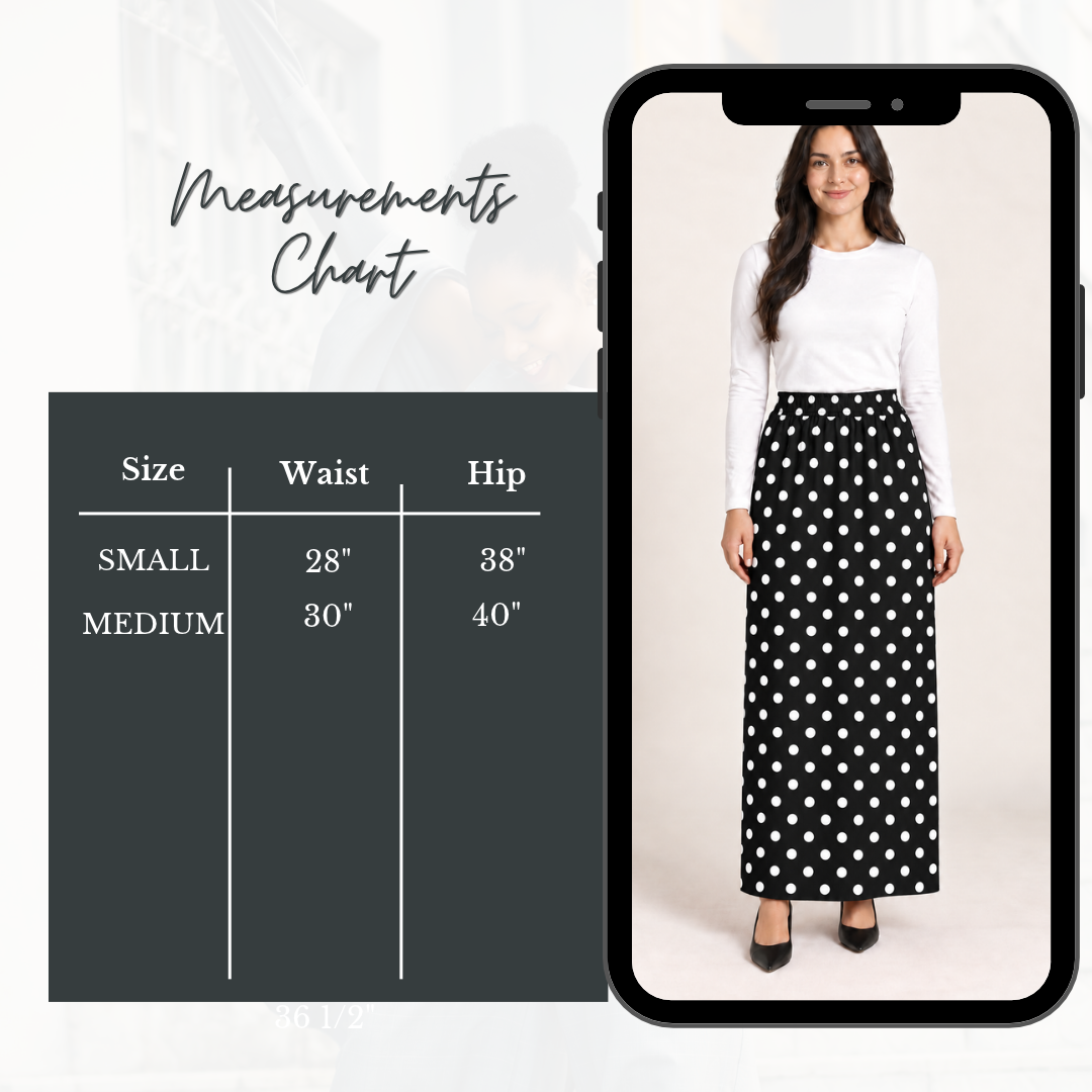 Black Polka Dot MAXI SKIRT : (Large Dots) : S-M  FINAL SALE! Cannot Be Returned!