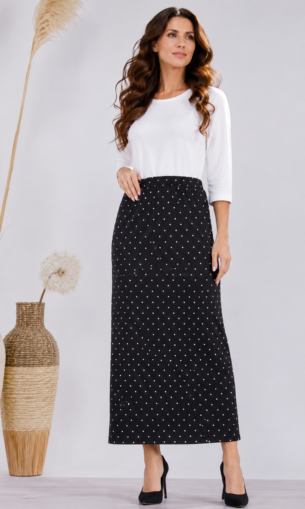 Pre-Order:  Black Polka Dot Maxi Skirt: S-3X  Arriving In Stock: Late July